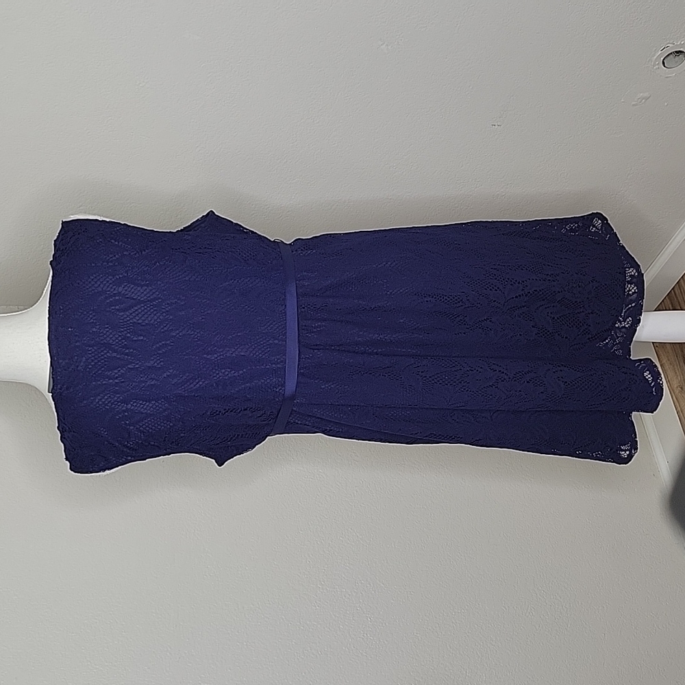 Oh Baby by Motherhood Blue Sleeveless Lace Over Lay Maternity Dress - Picture 3 of 11